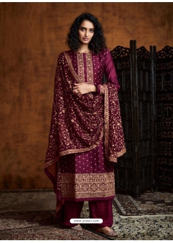 Deep Wine Readymade Designer Party Wear Faux Georgette Palazzo Suit