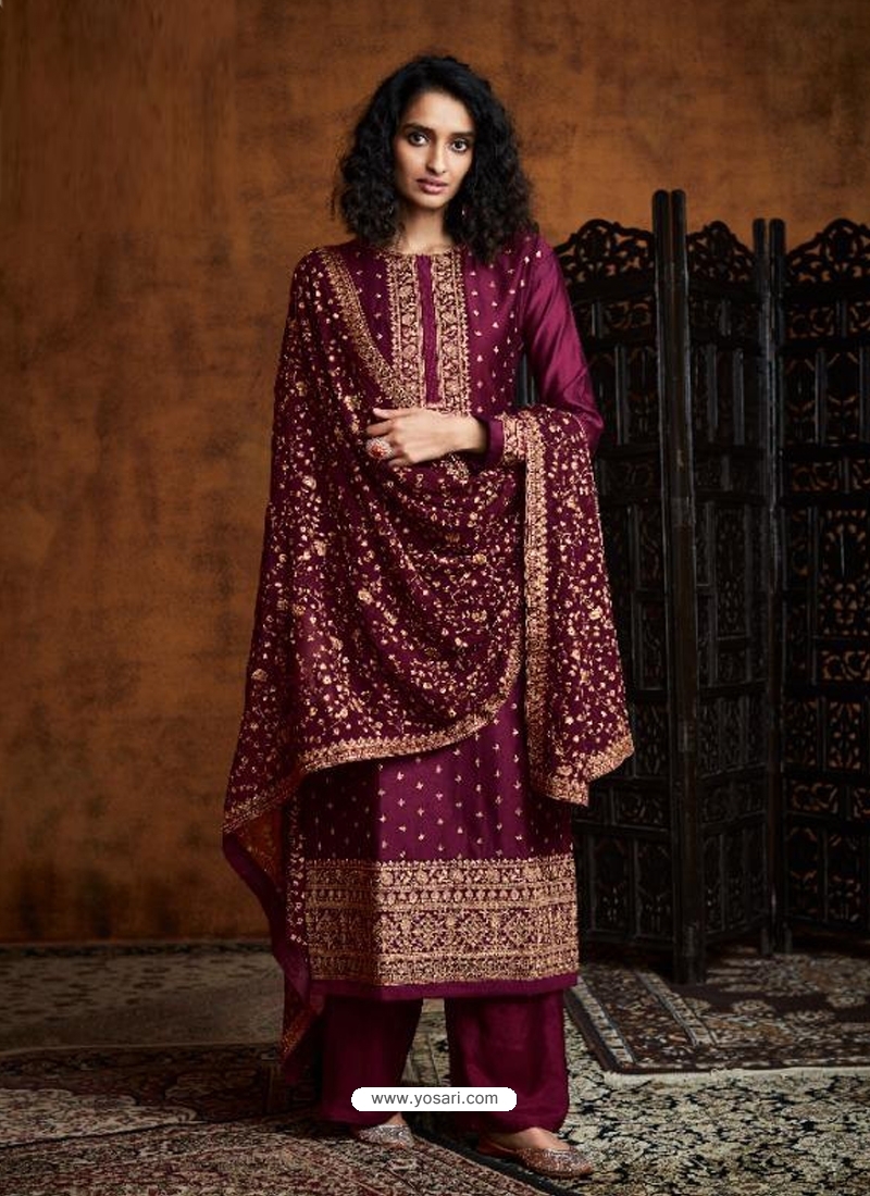 Deep Wine Readymade Designer Party Wear Faux Georgette Palazzo Suit