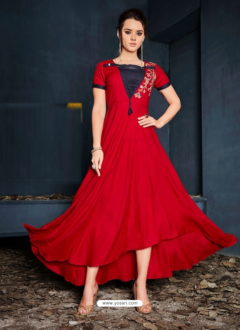 Tomato Red Designer Party Wear Western Gown