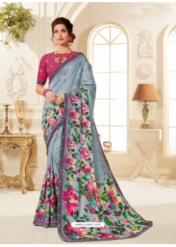 Aqua Grey Latest Designer Casual Wear Sari