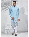 Sky Blue Exclusive Readymade Designer Kurta Pajama With Waistcoat