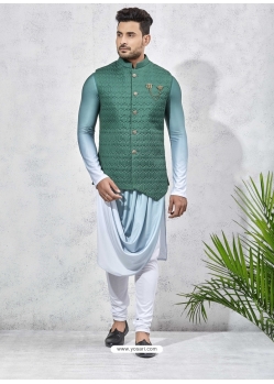 Sky Blue Exclusive Readymade Designer Kurta Pajama With Waistcoat