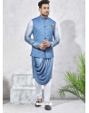 Blue Exclusive Readymade Designer Kurta Pajama With Waistcoat