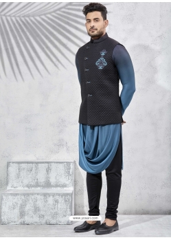 Black Exclusive Readymade Designer Kurta Pajama With Waistcoat