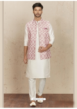 Off White Exclusive Readymade Designer Kurta Pajama With Waistcoat