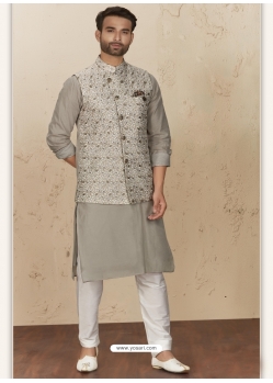 Grey Exclusive Readymade Designer Kurta Pajama With Waistcoat