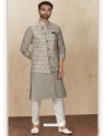 Grey Exclusive Readymade Designer Kurta Pajama With Waistcoat