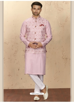 Pink Exclusive Readymade Designer Kurta Pajama With Waistcoat