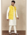 White Exclusive Readymade Designer Kurta Pajama With Waistcoat