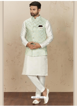 White Exclusive Readymade Designer Kurta Pajama With Waistcoat