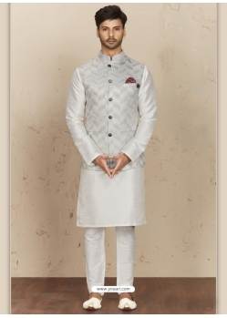 Buy White Exclusive Readymade Designer Kurta Pajama With Waistcoat