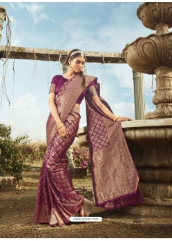 Purple Latest Designer Party Wear Banarasi Silk Sari