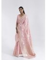Baby Pink Latest Designer Party Wear Pure Linen Weaving Sari