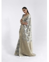Grey Latest Designer Party Wear Pure Linen Weaving Sari