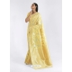 Light Yellow Latest Designer Party Wear Pure Linen Weaving Sari