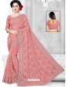 Light Red Latest Designer Party Wear Net Sari