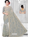 Grey Latest Designer Party Wear Net Sari