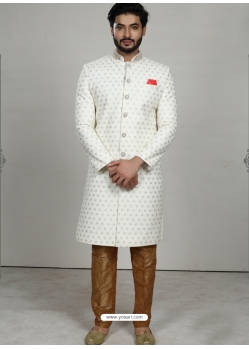 White Readymade Designer Indo Western Sherwani