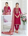 Rose Red Designer Pure Maslin Churidar Salwar Suit