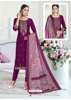 Medium Violet Designer Pure Maslin Churidar Salwar Suit