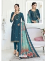 Teal Blue Designer Pure Maslin Churidar Salwar Suit