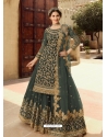 Grayish Green Designer Party Wear Soft Net Wedding Suit