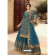 Teal Blue Designer Party Wear Soft Net Wedding Suit