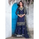 Navy Blue Designer Party Wear Georgette Satin Palazzo Suit