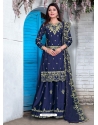 Navy Blue Designer Party Wear Georgette Satin Palazzo Suit