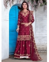 Maroon Designer Party Wear Georgette Satin Palazzo Suit