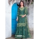 Teal Designer Party Wear Georgette Satin Palazzo Suit