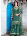 Teal Designer Party Wear Georgette Satin Palazzo Suit