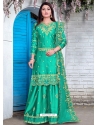 Aqua Mint Designer Party Wear Georgette Satin Palazzo Suit