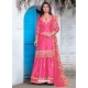 Fuchsia Designer Party Wear Georgette Satin Palazzo Suit