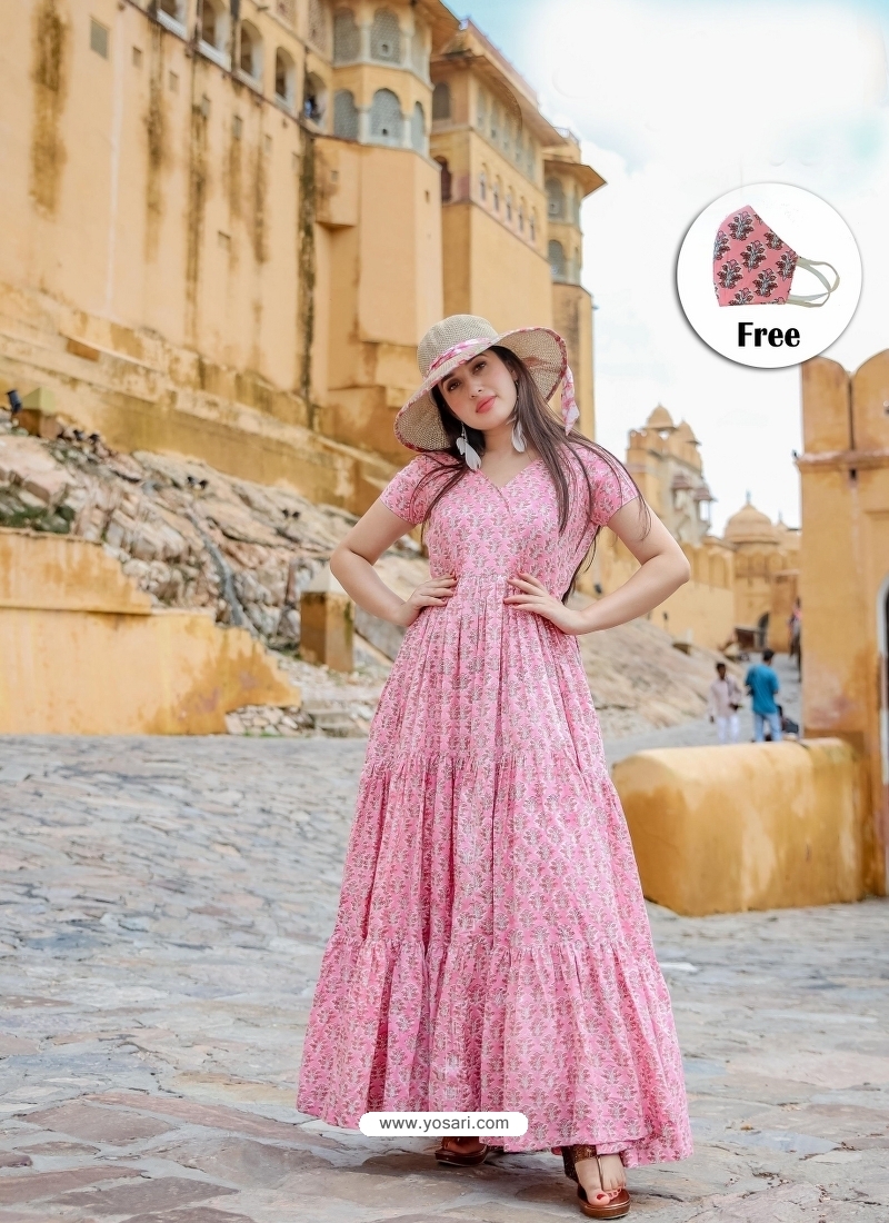 Cotton Party Wear Rani Pink Plain Designer Kurti Size XL