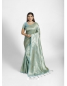 Aqua Grey Kanjeevaram Jacquard Work Tanchoi Silk Sari