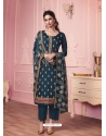 Teal Blue Heavy Designer Thread Embroidered Georgette Salwar Suit