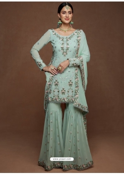 Aqua Grey Designer Party Wear Heavy Georgette Sharara Salwar Suit