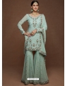 Aqua Grey Designer Party Wear Heavy Georgette Sharara Salwar Suit