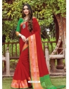 Tomato Red Designer Party Wear Cotton Handloom Sari