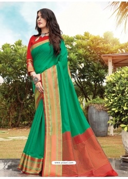 Jade Green Designer Party Wear Cotton Handloom Sari