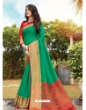 Jade Green Designer Party Wear Cotton Handloom Sari