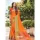 Orange Designer Party Wear Cotton Handloom Sari