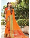 Orange Designer Party Wear Cotton Handloom Sari