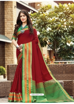 Maroon Designer Party Wear Cotton Handloom Sari