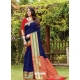 Navy Blue Designer Party Wear Cotton Handloom Sari