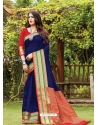 Navy Blue Designer Party Wear Cotton Handloom Sari