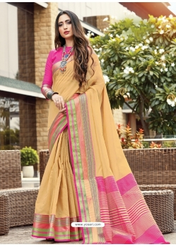 Cream Designer Party Wear Cotton Handloom Sari