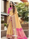 Cream Designer Party Wear Cotton Handloom Sari