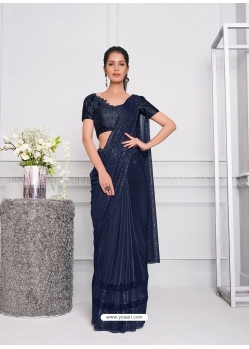 Teal Blue Fancy Designer Party Wear Sari